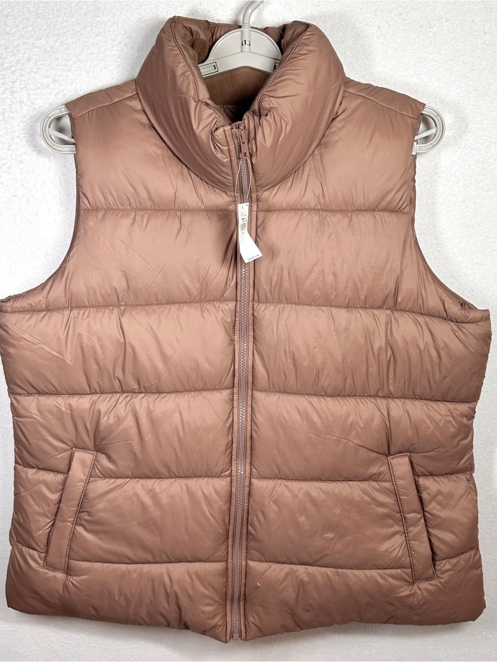 Old Navy Puffer Vest Womens XL Dusty Mauve Rose Pink Full Zip Button Pockets New